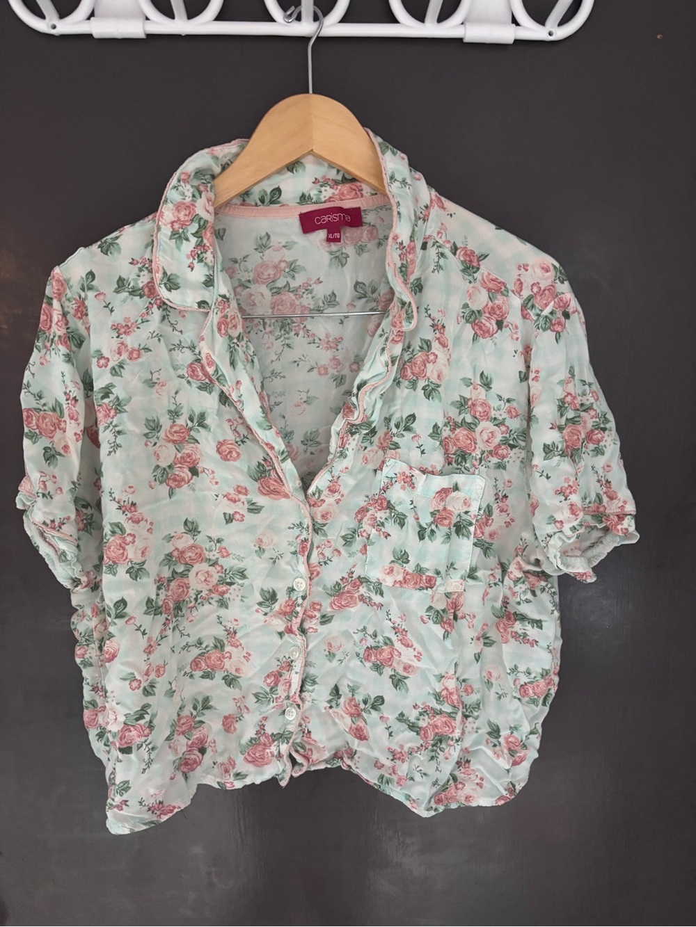 Charisma Floral Button-Down Top in Mint and Pink